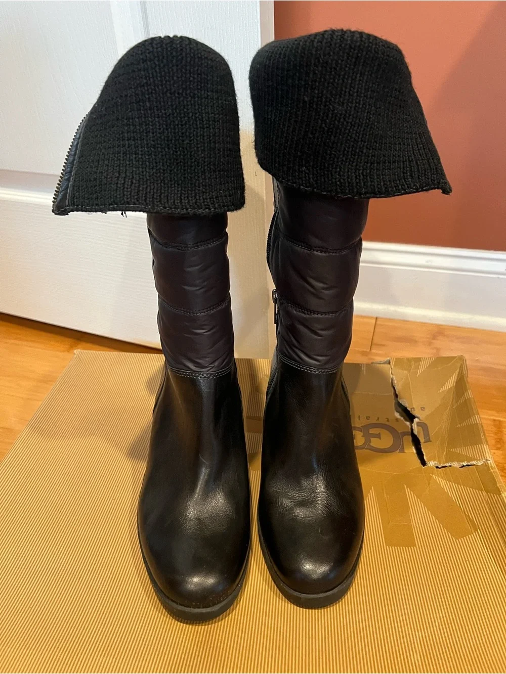 UGG Black Mid-Calf Wedge Winter Boots with Knit Cuff